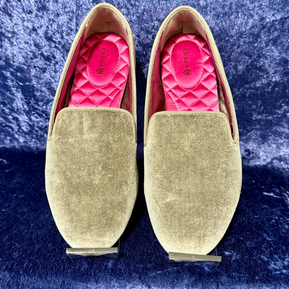 Birdies The Starling Womens Size-7.5‎ Silver Velvet Cushion Lining Slip On Flats